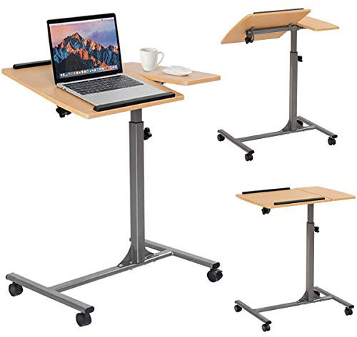 COSTWAY Table d’Ordinateur à roulettes Portable en MDF+Fer Hauteur Réglable 71-93 cm avec 4 roulettes (Noyer)