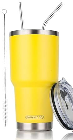 D·S 30oz Yellow Tumbler Stainless Steel Insulated Travel Mug with Straw Lid Cleaning Brush (30oz Yellow)
