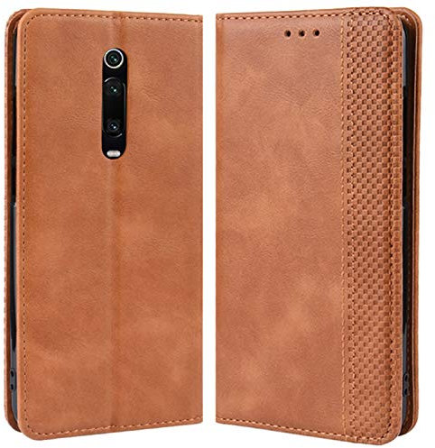 HualuBro Handyhülle für Xiaomi Mi 9T Hülle, Xiaomi Mi 9T Pro Hülle, Retro Leder Stoßfest Klapphülle Schutzhülle Handytasche LederHülle Flip Case Cover für Xiaomi Mi 9T Pro Tasche, Braun