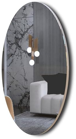 Organizedlife Ovaler wandmontierter Spiegel, Rahmenlos, für Schlafzimmer oder Badezimmer, modernes minimalistisches und stilvolles Design, horizontal oder vertikall, 64x 37CM