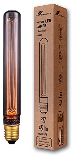 greenandco Vintage Design LED Birne zur Stimmungsbeleuchtung | E27 T30 | smoke | 2W 45lm | 1800K extra warmweiß | 320° | 230V | flimmerfrei | nicht dimmbar | Edison Glühbirne