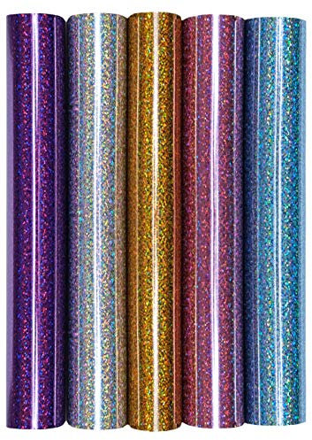 5er Set Glitter/Glitzer 20x30 cm Transferfolie/Textilfolie zum Aufbügeln auf Textilien - perfekt zum Plottern geeignet, Glitter 2:5er Set Rainbow Multicolor