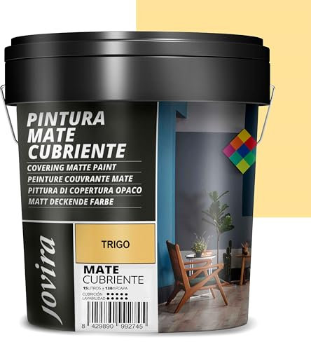 JOVIRA PINTURAS Pintura Mate Cubriente | 24 colores | Pintura interior-exterior con excelente poder cubriente. (15 Litros, Trigo)