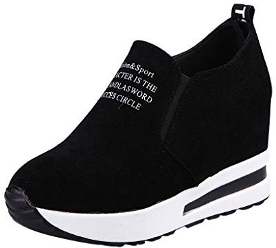 Yowablo Zapatillas de deporte para mujer, moda casual, sin cordones, plataforma gruesa, zapatos deportivos de cuñas (35, negro), Negro , 35 EU