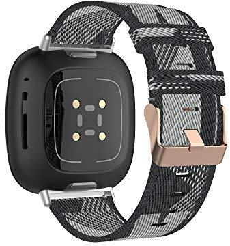 RuenTech Kompatibel mit Fitbit Versa 4/Versa 3/Sense 2/Sense Armband Nylon Wave Ersatzarmband Bänder Kleines großes Sportband Ersatzband Zubehör (Graue Streifen)