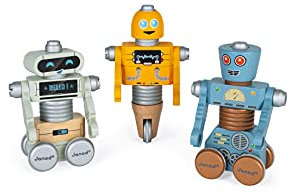 Janod - Brico'Kids Roboter aus Holz - Konstruktionsspielzeug - Entwicklung von Feinmotorik und Fantasie - Ab 3 Jahren, J06473, Mittel