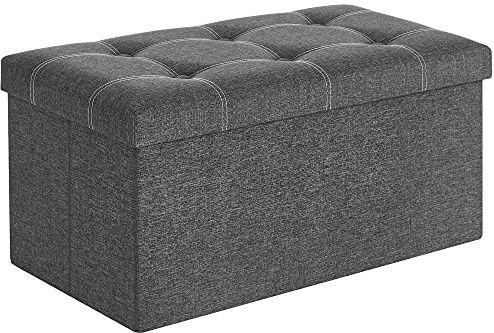 SONGMICS Mazie Collection - 30 Inches Ottoman Storage Bench, 21 Gal. Folding Chest with Breathable Linen-Look Fabric, Load up to 660 lb, for Entryway, Living Room, Bedroom, Dark Gray ULSF001G01