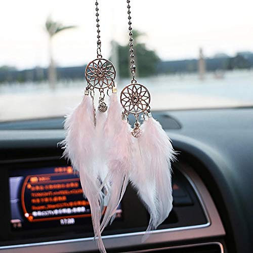 Mini Dream Catcher, kleine handgemachte Dreamcatcher Wandbehang Feder Dekoration Home Decor Auto Charms Zubehör für Geburtstag Festival Craft Geschenk (Weiß)