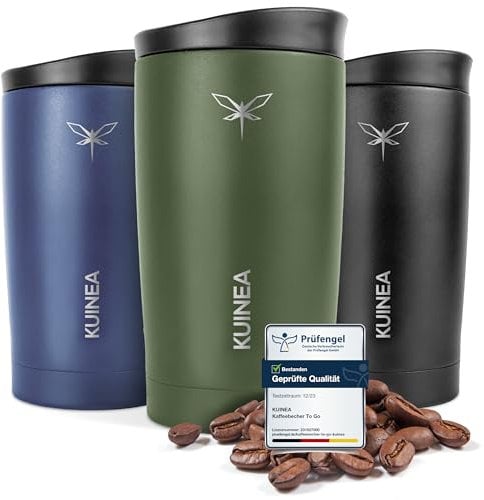 KUINEA Kaffeebecher To Go 350ml [100% auslaufsicher] Edelstahl Thermobecher Kaffee, bis 6h warm, Coffee To Go Becher mit hygienischem Spezial-Verschluss, Travel Mug für Kaffee & Tee, BPA-frei, grün