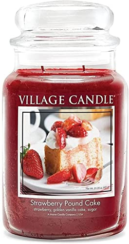 Village Candle Große Duftkerze im Glas, 740 ml, Erdbeerpfundkuchen-Duft