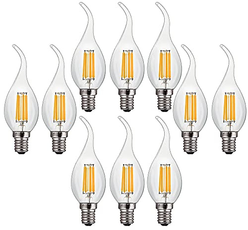 VINTAGE ZYUJIA E14 6W Dimmbare LED Lampen(Entspricht 60W)10 Packungen C35 LED Kerzenbirne 600LM 2700K Warmweiß Glühbirne Energiesparende Kandelaberlampe,360° Abstrahlwinkel