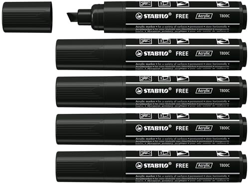 STABILO - Acrylmarker - FREE Acrylic T800C - Strichbreite 4-10 mm - 5er Pack - schwarz