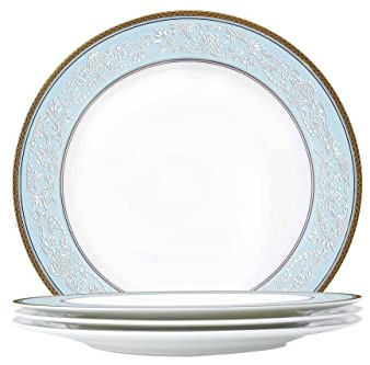Fine Bone China Dinner Plate Set,WPSLNWO 4 Pcs Classic Relief Pattern Gilt Edged High Grade 10.5 inch Dinnerware Sets For 4 People