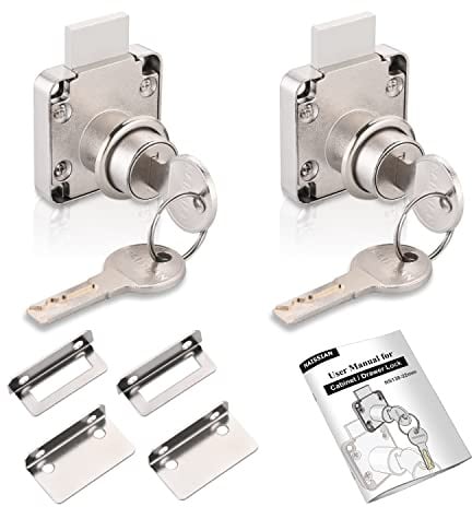 Naissian Cabinet Locks with Keys, Home Desk Lock for Drawer 7/8 Office Furniture Drawer Lock Latch, Pack of 2 Locks with 4 Keys Alike, Nickel