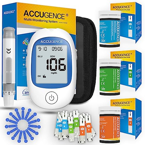 ACCUGENCE Misuratore Multifunzionale 3 in 1 per Glicemia, Acido Urico e Chetoni con 25 Strisce Reattive per Glicemia, 25 Strisce Acido Urico, 15 Strisce Chetoni, Glucosio Glucometro