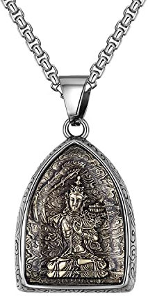 HIJONES Herren Edelstahl Buddha Anhänger Halskette Avalokiteshvara Bodhisattva Amulett Schutzpatron Schmuck mit Kette Manjusri Buddha