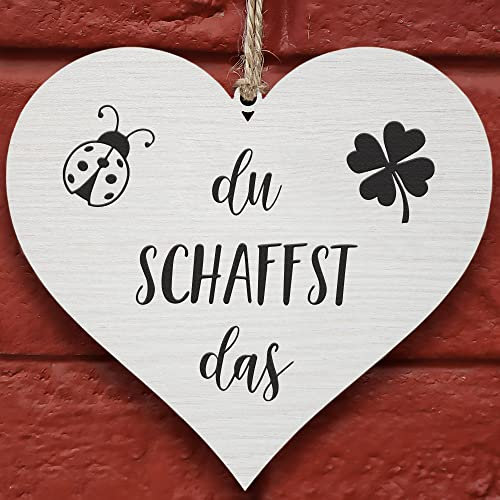 Glitzkind Holzschild Schild Du schaffst das | Geschenk Glücksbringer Prüfung Ausbildungsbeginn Studienbeginn | Trost Aufmunterung Motivation | Mutmacher Genesung erster Arbeitstag