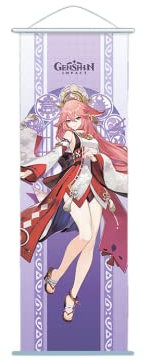 1 x Genshin Impact Hängemälde, Seidenstoff, Poster, gravierte Schriftrolle, Animation, Peripheriegerät für Spieleliebhaber (Yae Miko)