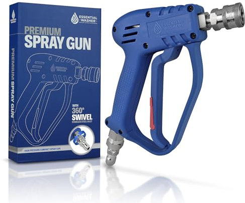 Essential Washer Short Pressure Washer Gun with Stainless Steel Swivel - Stubby Pressure Washer Gun with SS Plug and Quick Connect - Power Washer Gun Compatible with Foam Cannon - Car Detailing Gun