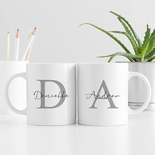 Personalised Mug - Initial Name Matching Mugs Custom Gift for Birthdays, Weddings, Valentine's Day, Girlfriend, Boyfriend Coffee Cup Kitchenware - Set of 2