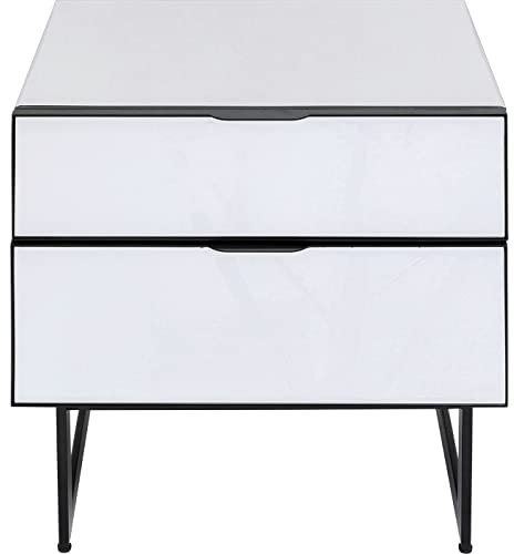 Kare Design Nachttisch Soran, 2 Schubladen, Glas verspiegelt, Soft-Close, Klein, Nachttisch, Ablagetisch, Stahlgestell, 50x49x41 cm (H/B/T), Schwarz