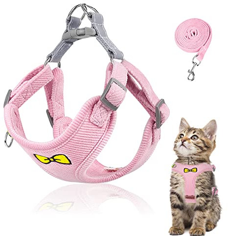 Katzenleine Set, Polyester Verstellbares Katzengeschirr Mit Leine, Ausbruchsicher für Kitten Und Hunde (Rosa -S)