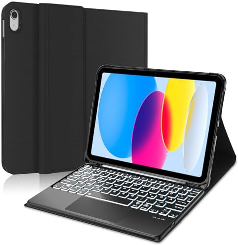 AVNICUD Tastatur für iPad 10 Generation 2022 10.9/A16 11 Generation 2025 mit Touchpad, Hülle mit Tastatur für iPad 10 2022 Beleuchtete Magnetische Bluetooth Abnehmbare QWERTZ, Schwarz