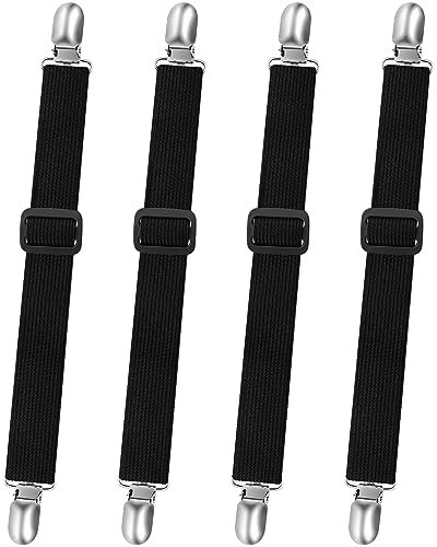Fenrad Bettlakenspanner Verstellbar 4 Stück, Betttuchspanner mit Metallclips Elastische Lakenspanner Spannbettlakenhalter Matratzenspanner für Ecken von Bett, Krippe, Bügelbrett, Matratze