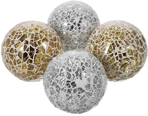 Mosaic Decorative Balls 4pcs Mosaic Sphere Balls Decorative Mosaic Glass Balls Decorative Orbs Table Sphere for Bowl Filler Desktop Decor (color 2) Glass Mosaic Balls