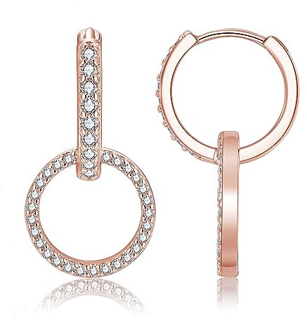 Deyanse 925 Sterling Silber Creolen - Hypoallergen Double Circle Hoop Ohrringe Mit Zirkonia - Minimalistische Doppelter Kreolen Hängend für Damen Mädchen - Rosegold