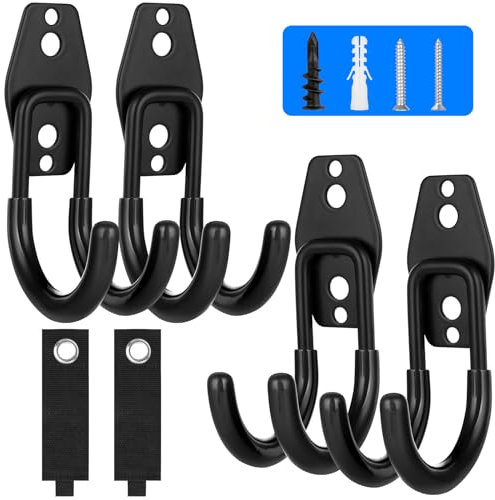 AojSup 6 Stück Garage Haken | Wandhaken für Garage, Wandhaken Garage Platzsparende, Schwerlast Aufbewahrung Doppelhaken, Gerätehalter Geeignet für Werkzeuge, Sportgeräte, Rohre und mehr(Schwarz)