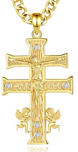 AEONSLOVE Caravaca Kreuz Kette Silber 925 Kreuzkette Silber Herren Kruzifix Halskette Damen Caravaca Medaille Jesus Anhänger Religiöse Geschenke Schutzamulett Christlicher Schmuck Herren (Gold)