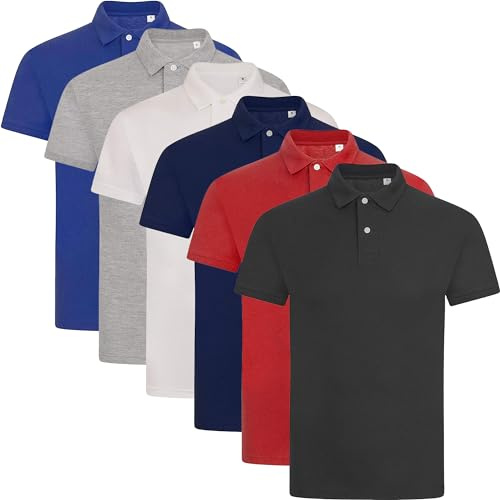 Mens Pack of 6 Plain Polo Shirt Poly Cotton T-Shirts Tee Short Sleeve Top, 6 Polos, M