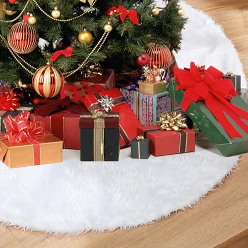IHCEMIH Weihnachtsbaum Decke Christbaumdecke Rock Weiß Groß Plüsch Teppich Rund Weihnachtsbaumständer Abdeckung Weihnachtsdeko Kunstfell Weihnachtsbaumdecke Tannenbaum Unterlage Kuschelig 120cm