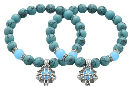 SLEEKEE 2 Stück Modernes, Leuchtendes Energie-Armband, Stretch-Lotus-Anhänger-Armband, Kristallperlenschmuck, Leuchtender Handschmuck, Grün