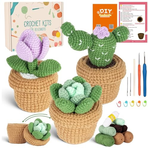 MJARTORIA Häkelset für Anfänger Tiere, Häckeln Stricken für Anfänger Set mit Anleitung Häkelnadeln Garn, Kreativ Strickset Bastelset Erwachsene Kinder Geschenk(braun grün lila)