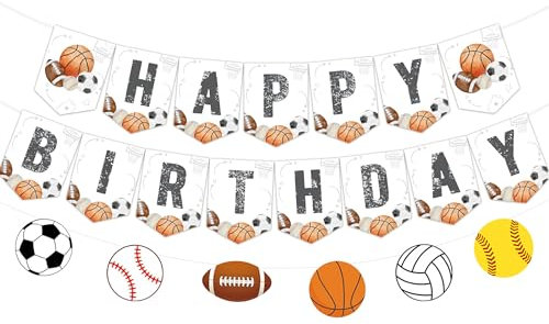 Sursurprise Sport Happy Birthday Banner Baseball Fußball Fußball Basketball Wimpelkette Girlande für Jungen All Star Sport Thema Geburtstag Dekorationen Partyzubehör