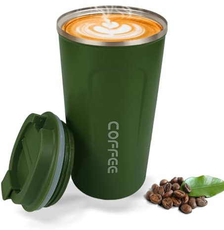Goodatech taza de viaje de café térmico de acero inoxidable, sin BPA vacío aislado, botella de coche, vaso con tapa hermética, para café caliente/frío, té y cerveza (Verde,13oz)