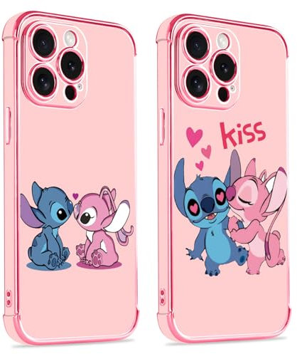 2 Stück Karikatur Stitch Handyhülle Kompatibel mit iPhone 14 Hülle 6,1,Cartoon Anime Kawaii Muster Galvanisierte Schutzhülle Weich TPU Stoßfest Dünn Case mit Kameraschutz,Rosa,06