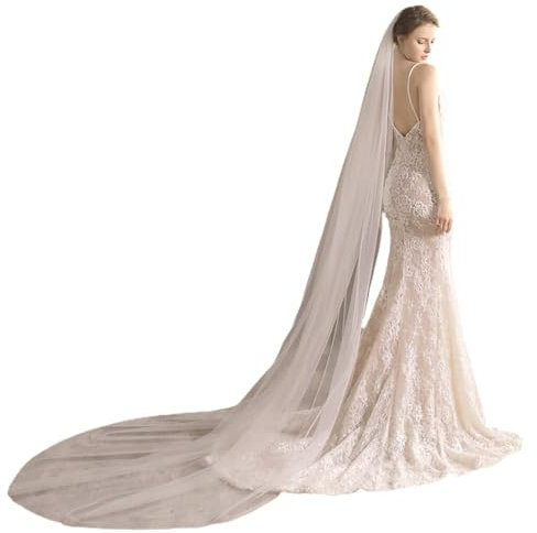 Eleganter Kapellen-Schleier aus Tüll, lang, mit Kamm, Vintage, schlicht, dekorativ, leicht, klassisch, Brautschleier, Hochzeitsschleier, Einheitsgröße, Polyester, Ohne Edelstein
