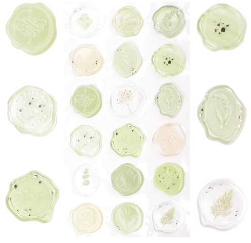 URROMA Wachssiegel-Aufkleber, gr黱, transparent, selbstklebend, f黵 Umschl鋑e, Party, Einladung, Zubeh鰎 f黵 Hochzeit, Brautparty, Geburtstag, 54 St點k