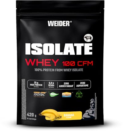 Weider Isolate Whey 100CFM (420g) Bananengeschmack, 25g Protein 100% Isolat Whey von Isolac® /Portion, mit Verdauungsenzymen Digezyme®, ohne Zuckerzusatz, ohne Aspartam, fettarm, 14 Portionen