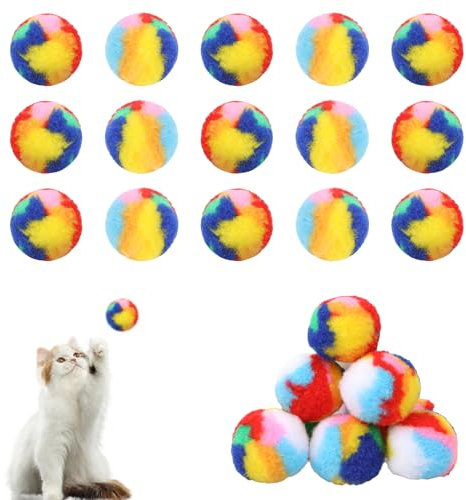 Mozeat Lens Katzenspielzeug Bälle, 20 Stück 4cm Bunte Katze Pom Pom Ball Spielzeug Weicher Katzenball Interaktiver Training Spielball Trainingsball für Katzen Kätzchen Haustiere Indoor