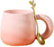 FülleMore Farbverlauf Porzellan Kaffeebecher mit Löffel 380ml große Kaffeetasse mit Henkel spiralenförmige Frühstückstasse Süße Bürotasse Milchbecher Geschenk für Mädchen Frau Oma (Rosa)