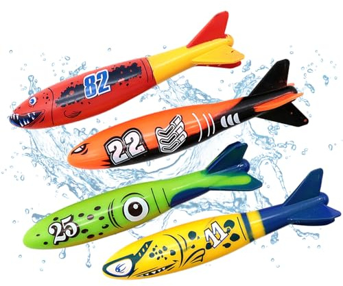 Jiuhao Diving Toys for Kids, 4 Pcs Summer Fun Swimming Pool Dive Toy Sticks, Underwater Training Toys Diving Games Children's Gifts (Diving Toypedo-2)
