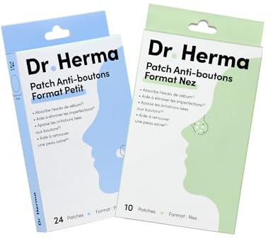 Dr. Herma 24 Parches Pequeños Anti imperfecciones con 10 Parches Nariz - Hidrocoloides Parches Anti gronos con Ácido Salicílico Aceite Árbol de Té - Resultados en 6-8 Hora - Dermatológicamente Testado