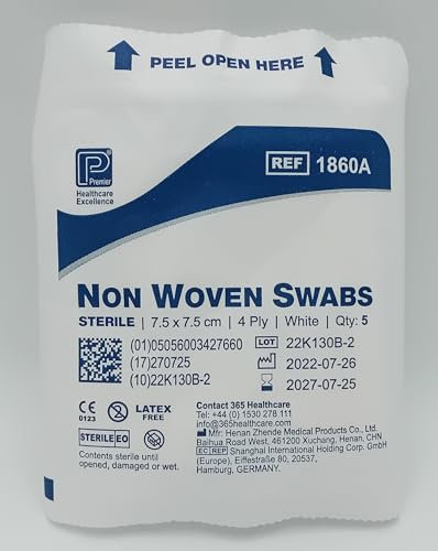 Non-Woven Swabs 1860A Sterile 4-Ply 7.5cm x 7.5cm - Pack of 40 | Highly Absorbent Medical Gauze Pads