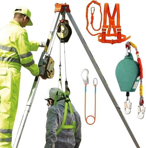 Dreibein-Rettungsstativsystem für beengte Räume mit 1200 1800 2600 Pfund Winde und 10 m Absturzsicherung, Aluminium-Rettungsausrüstung zum Heben von Abwasserkanälen, 2600 Pfund Winde + Siche