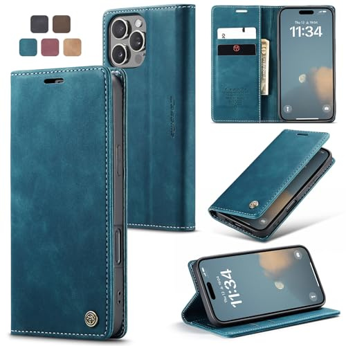Cracedily for iphone 16 Pro Max Case, Wallet Case Flip Leather with Card Holder Magnetic Closure Shockproof Kickstand Protective Phone Cases Cover for iphone 16 Pro Max, Blue-Green