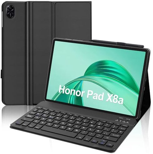 JADEMALL Funda con Teclado para Honor Pad X8a 11, Español Ñ Teclado Bluetooth Extraíble Magnético Inalámbrico con Funda Delgada para Tablet Honor Pad X8a 11 Pulgadas 2024, Negro